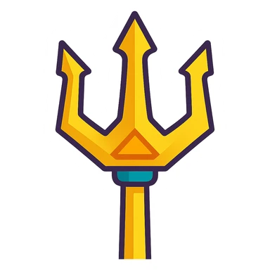 golden trident colorful cartoon style sticker