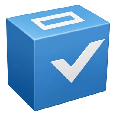 Blue box with a white check mark in the middle of the blue box that is a little bit tilted to the right and its 2d sticker