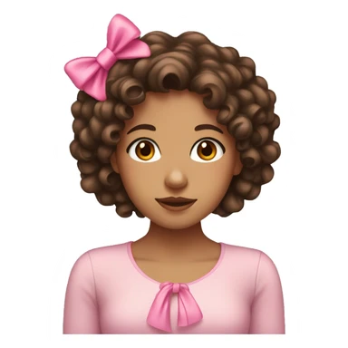 Tan girl with brown eyes dark brown curly hair and a pink bow sticker