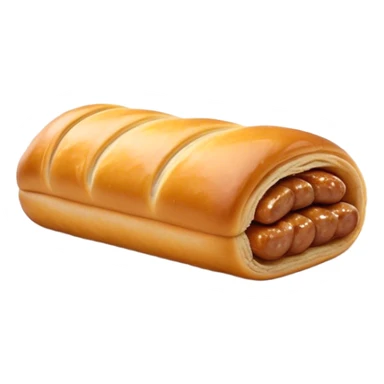 Cinematic Realistic Sausage Roll Dish Emoji, depicted with a crisp, golden pastry wrapped around flavorful sausage, rendered with detailed textures and appetizing lighting. sticker
