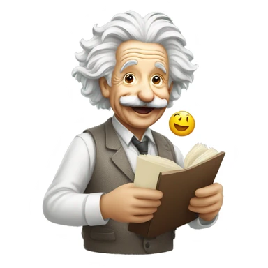 happy albert einstein holding tada emoji in one hand sticker