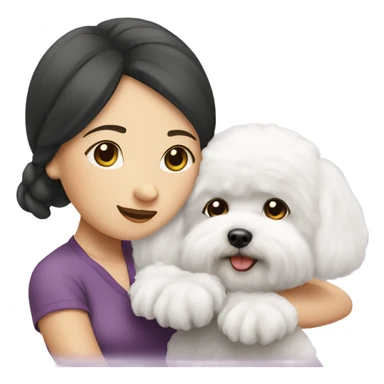 A cute bichon frise with an Asian woman  sticker