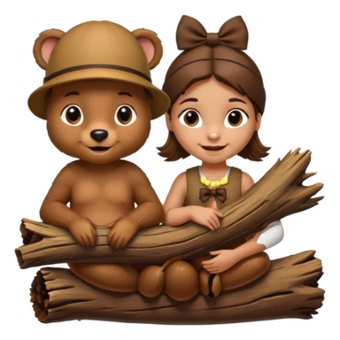 a girl beaver and a boy beaver on a log. give the girl eyelashes and a bow on top of her head sticker