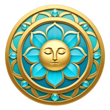 Un libro dorado y azul celeste con detalles esmeralda, bordes luminosos y un símbolo de círculo zen, un rayo de luz o un loto en la portada, irradiando presencia, tranquilidad y despertar espiritual.  sticker