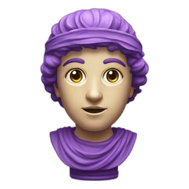 an EMOJI OF A ancient young greek statue, wearing VR headset, purple colors, DIGITAL UNIVERSE sticker
