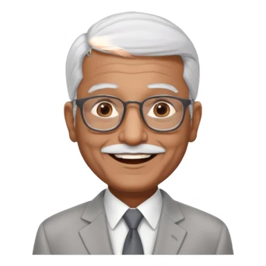 70 yr old indian man, short straight white hair brushed foreward , light grey business suit, big smile, dark brown skin, no moustache, dark brown eyes, glasses
 sticker