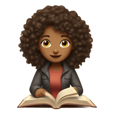 brunette curly hair reading a book cozy aesthetic sticker