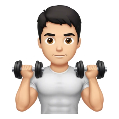 caucasian black haired wavy gym guy with dumbells shirt  sticker