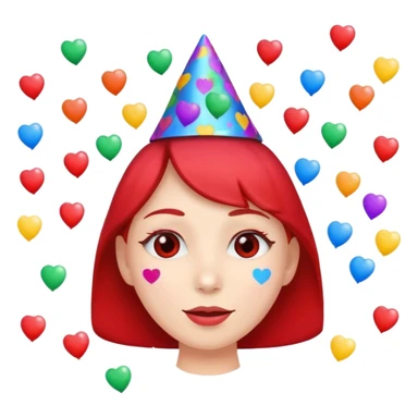 i want a  A festive heart face wearing a party hat and surrounded by confetti, it cant be a person it has to be a heart sticker