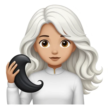 Black big wave girl holding a white hair sticker