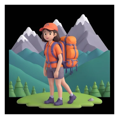girl back packing mountains in background, close up pose sticker