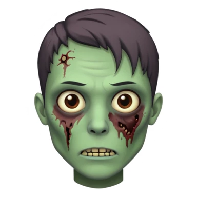 Create an emoji of a zombie person, with pastel green skin — nothing too dark. Give them a clean-cut hairstyle, dark brown eyes, and a few light wounds on the face. sticker