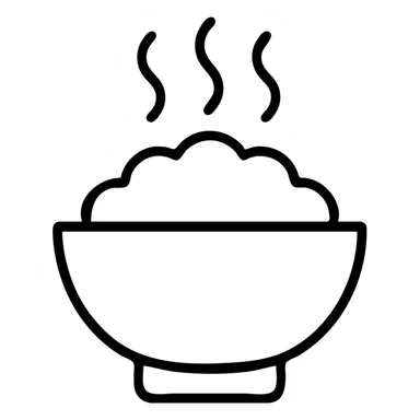 A clean outlined icon of a bowl with orange rice and steam rising sticker
