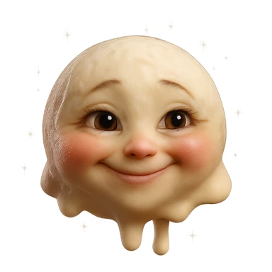 Create an animated version of the emoji in a realistic style with a joyful expression, expressive eyes, slightly rosy cheeks, and a subtle sparkling effect around the face. The background should be transparent. Use the realistic style as a reference for the animation. sticker