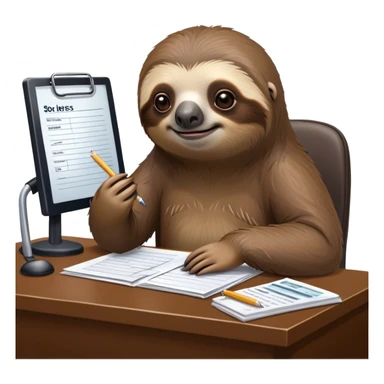 Sloth at a desk doing taxes sticker