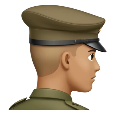 back view of soldier's head wearing a military cap sticker