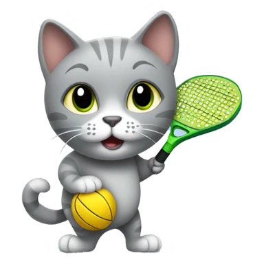 Gray cat playing pickleball sticker