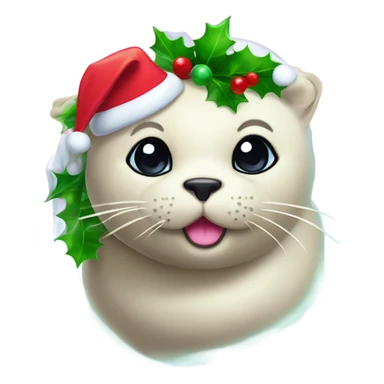 Lisa frank seal with Christmas holly  sticker