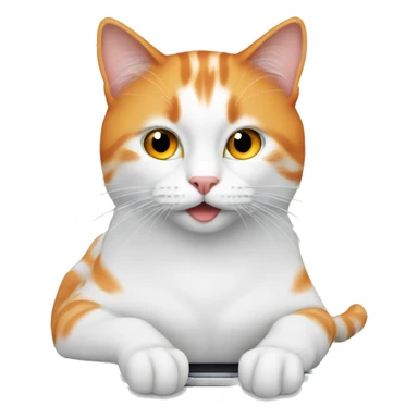 White with orange cat watching a laptop sticker