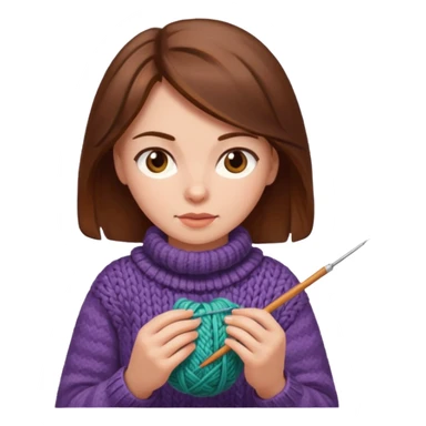  Woman with brown hair no glasses Knitting emoji sticker