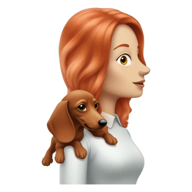 red head women with and her cream longhair dachshund sticker