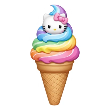 Hello Kitty inspired ice cream cone, rainbow swirl sticker