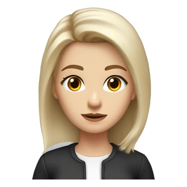 Slavic woman with blue eyes, eyes look up, fair skin, straight gradient medium length hair, eyes makeup, dressed in white T-shirt and office black jacket, one side of hair is tucked behind the ear. sticker