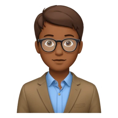 a man in his early 20s wearing glasses for a tech company, his job is marketer, extroverted, brown hair sticker