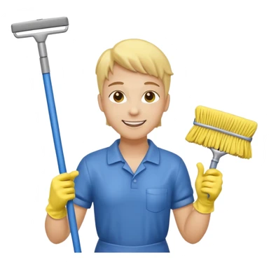 Custodian with yellow rubber gloves, mop sticker