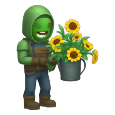 Doom guy watering flowers sticker