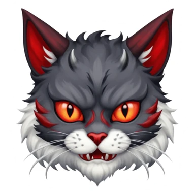 dark blackish grey and white horned devil satan cat sticker