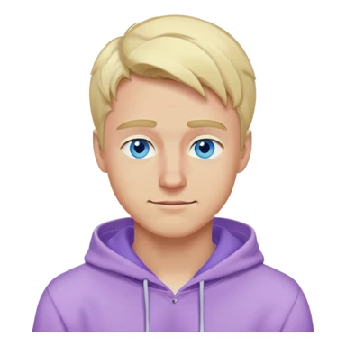 blonde man with blue eyes, lilac hoodie, winking sticker