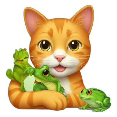 orange cat with a green frog friend sticker