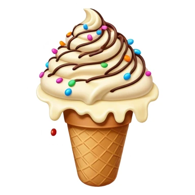 Cinematic scoop of rich, creamy ice cream, slightly melting, smooth swirls of chocolate and vanilla, colorful sprinkles on top, warm glowing background, playful and inviting. sticker