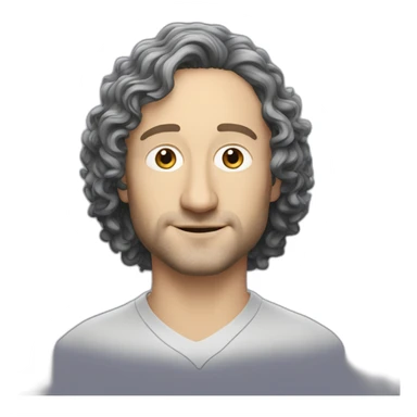 tim robinson with shoulder length curly black hair, wide triangular shape flat bottom sticker