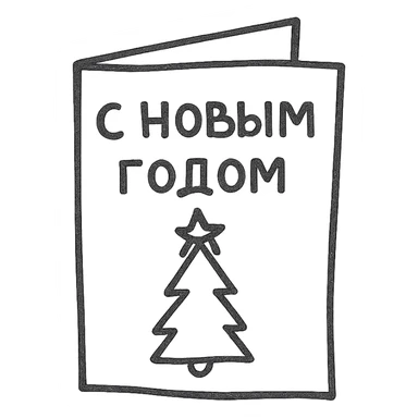 Новогодняя открытка. Минималистичный линейный рисунок sticker