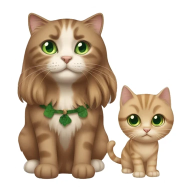 Girl with long hair, brown eyes and a Scottish straight cat with green eyes sticker