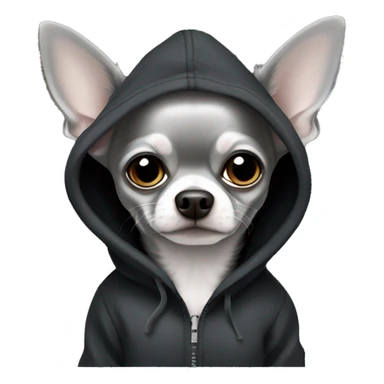 Dark Grey light grey long hair chihuahua dog in a black hoody sticker