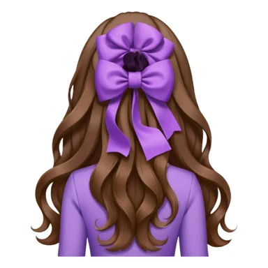long wavy brown hair from behind with a medium lilac bow sticker