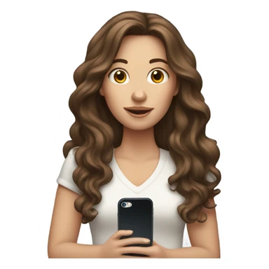 white woman with brown long wavy hair with iphone sticker
