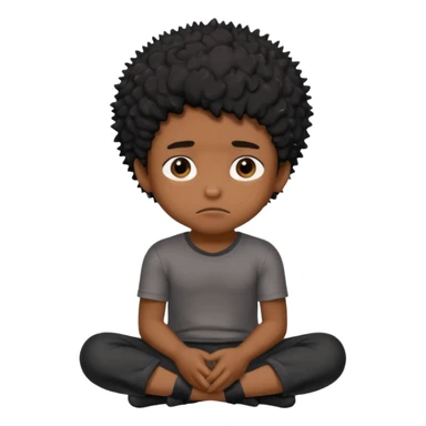 cute brown skin boy, no smile just sitting there looking tuff, black hair, sponge messy freeform’s.  sticker