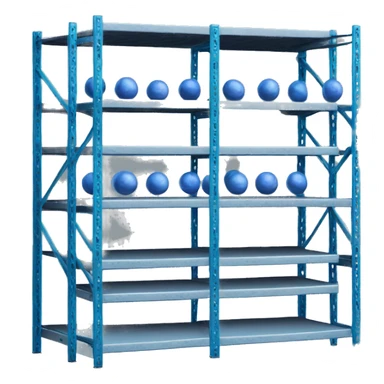 tall metal shelves with many blue orb prophecies sticker