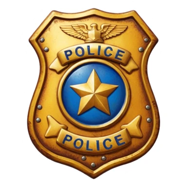 cinematic - aesthetic brilliant divine lighting, oil paint - police badge rusty and perforated sticker