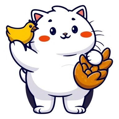 fat cat with chicken tenders in hand  sticker