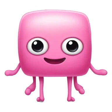 A small pink creature with a rectangular body, big black eyes, a small black smile, long thin arms and legs, and slightly red cheeks. sticker