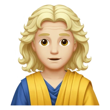 Apollo from Olympus Gods with long white blonde wavy hair, yellow toga sticker