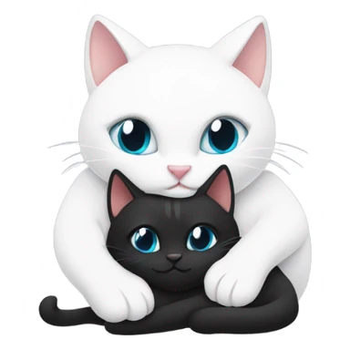 White and black cats hugging with different coloured eyes sticker