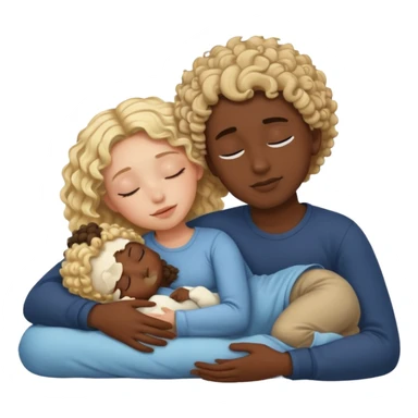 blonde girl and dark skin boy with curly hair sleeping and cuddling sticker