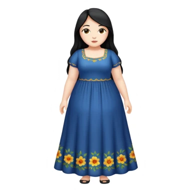 Una chica joven parada de cuerpo completo, gordita piel clara y pelo negro largo sticker