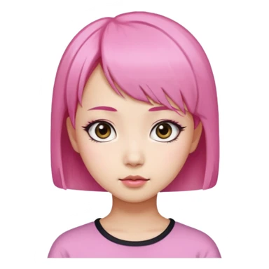 An Asian girl with pink short hair, big eyes, thick eyebrows, and long eyelashes;  sticker